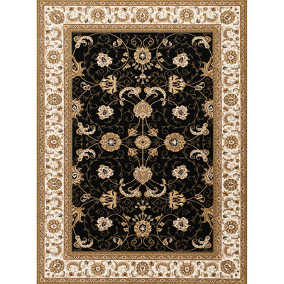 24 In. X 36 In., Black And , Traditional Victorian Area Rug, Machine - Made, Patterns, 100% Polypropylene 4.43 Lb, Classic All Over Stain , High Traffic Laundry Rooms