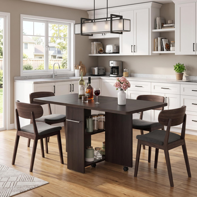 Table de salle à manger pliante avec rangement à 2 niveaux extensible pour 2 à 4 personnes, Noyer