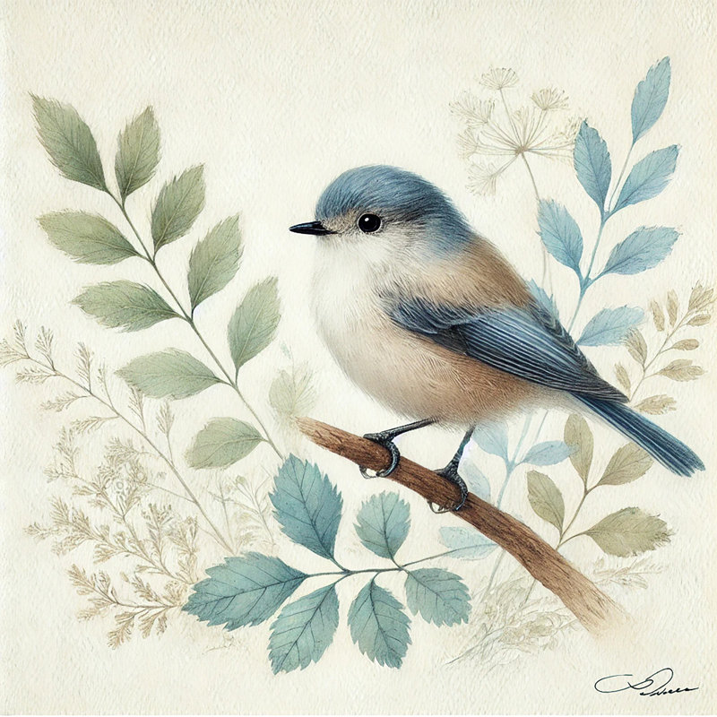 Art mural sur toile botanique Bluebird on Branch, H 20 po x l 20 po x P 1,5 po