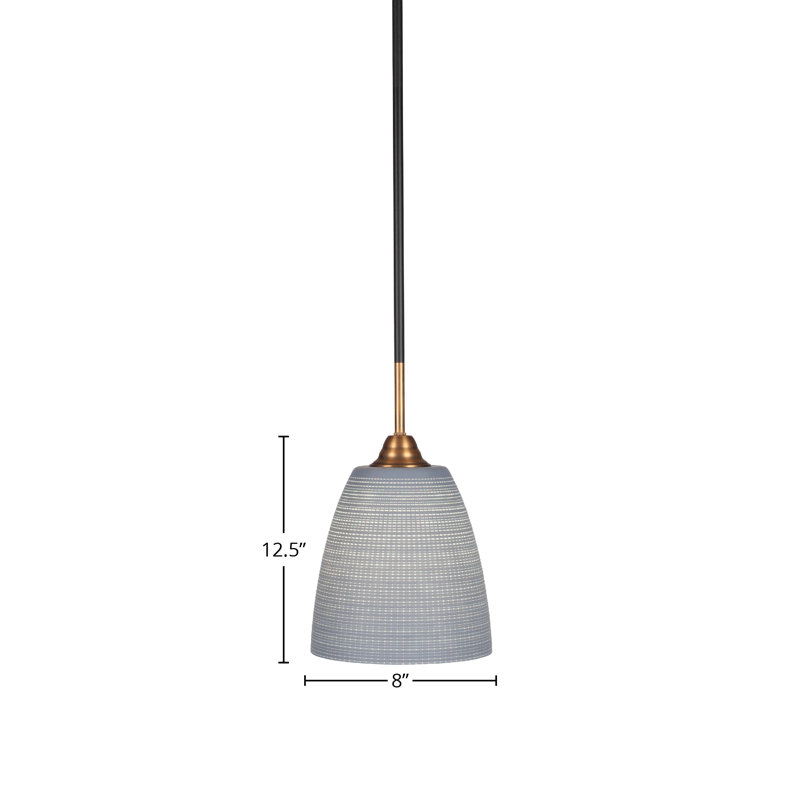 Luminaire suspendu à tige Ayrshire, fini noir mat et laiton avec verre de 8 po, Matrice grise