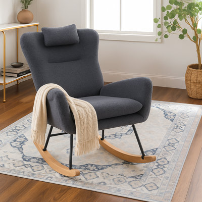 Chaise berçante moderne avec appui-tête et pieds berçants en bois pour la chambre de bébé ou le salon
