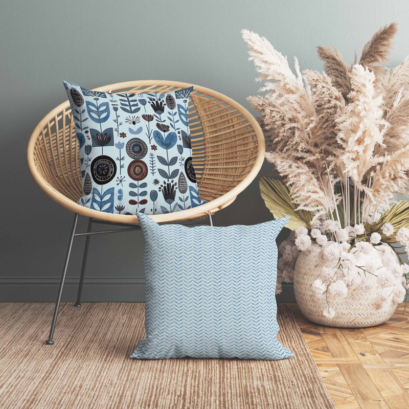 Coussin en suède Baltic Blossoms, Bleu/brun, Carré 20 po