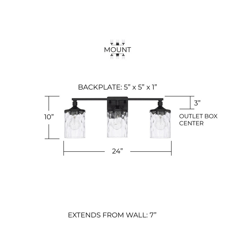 Baldwin 3 - Light Dimmable Vanity Light, Matte Black