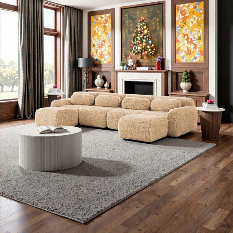 Canapé modulaire modulaire en forme de U avec base ergonomique en mousse 32D antidérapante, 4, Brun