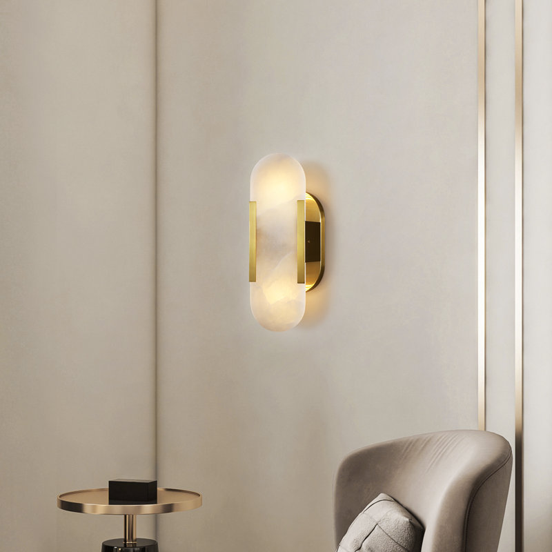 2-Light 13.8" Dimmable Modern Wall Mounted Sconce With Alabaster Shade Bathroom Sconces Wall Lighting For Living Room, Bedroom, Hallway 