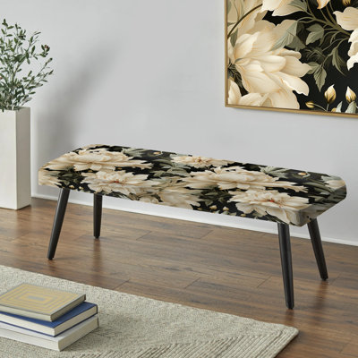 Ethereal Rococo Flourish Victorian Pattern XXVIII - Floral Upholstered Black Bench