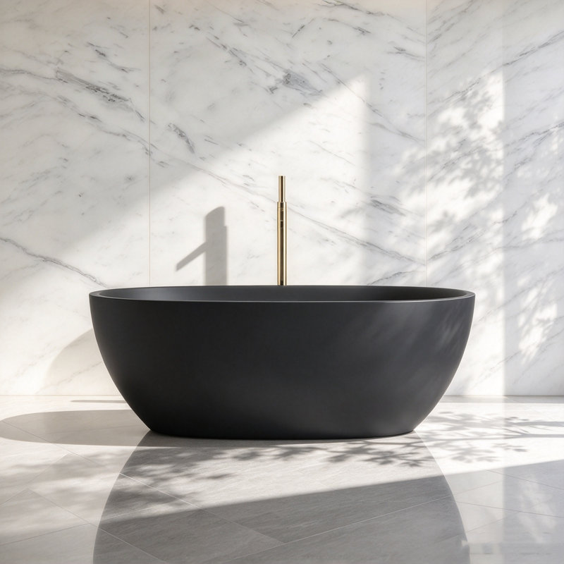 MonBlari 51'' X 27.5'' FreeStanding Black Soaking Acrylic Bathtub With Overflow And Pop-Up Drain For Bathroom, Matte Black