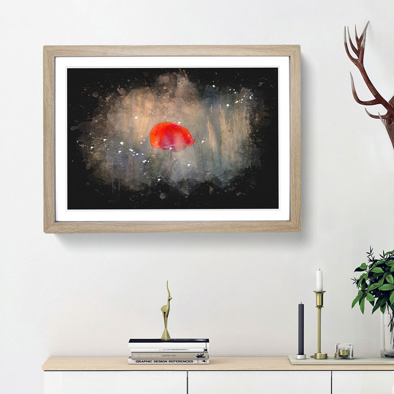 Red Poppy Flower - Picture Frame Graphic Art, 45cm H x 63cm W x 2cm D, Oak Framed