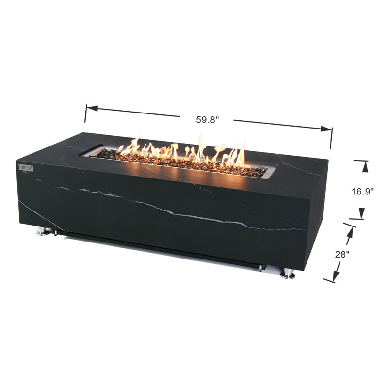 Rectangle Concrete Smokeless Fire Pit Table with Lid, Propane, Black