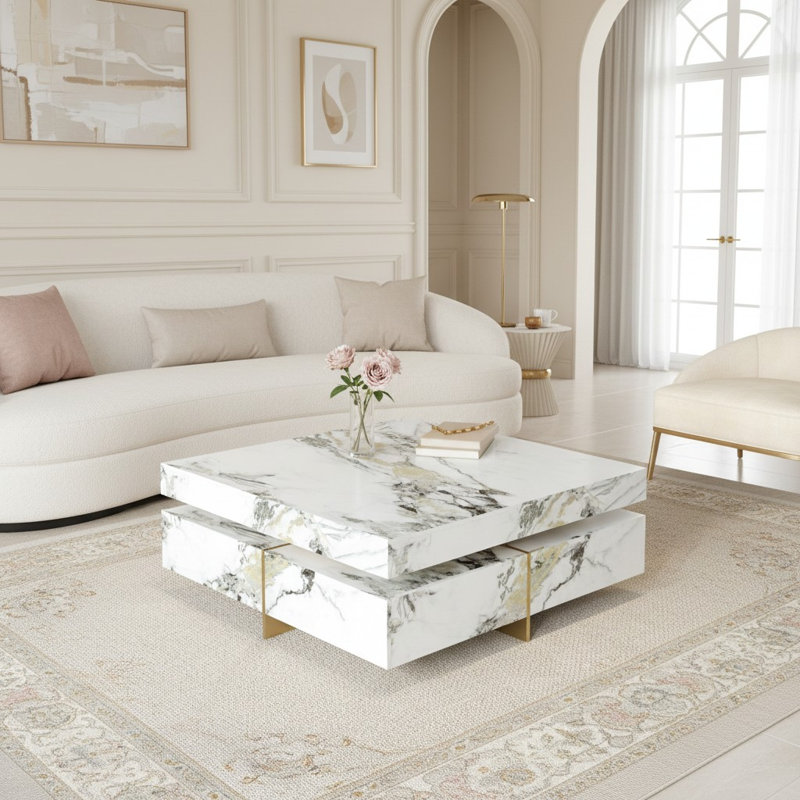 Nataka Coffee Table, Marble White, 17.93"H* 46.32"W*46.32"D