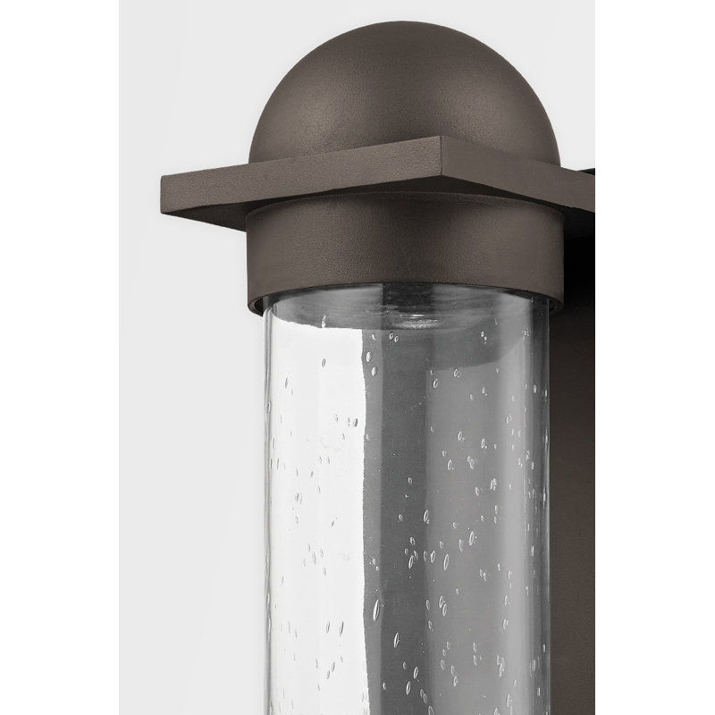 Textured Black Outdoor Wall Sconce with Clear Seeded Glass Shade