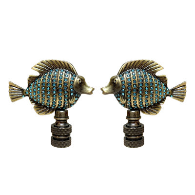 Royal Designs, Inc. F-5103AB-2 Emerald Fish Lamp Finial, Antique Brass, 2-Pack
