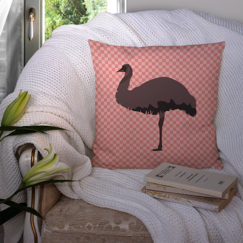 Coussin extérieur à damier ume, 14 po x 14 po, Rose