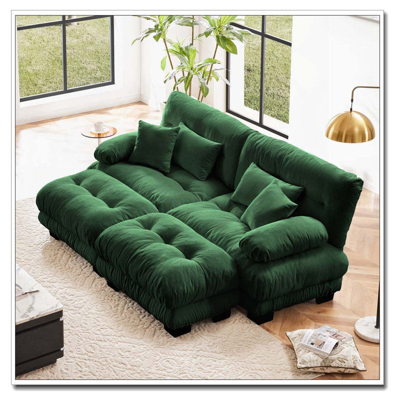 Canapé Cloud, canapé en chenille, Vert + 2 sièges + 2 chaises