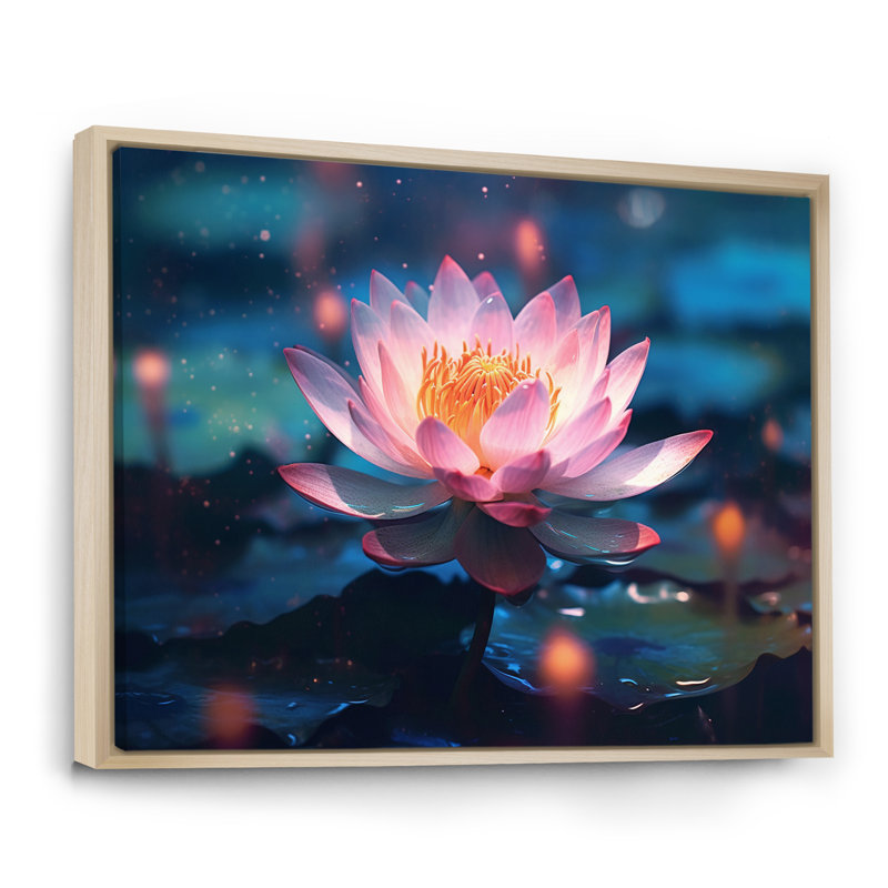 «Blossoming Wild Pink Lotus In Pond», reproduction sur toile, H 12 po x l 20 po x P 1 po, Cadre flottant brun