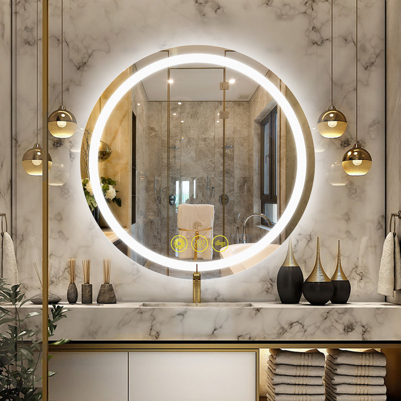 Miroir mural rond à DEL Margareth, H 36 po x l 36 po x P 1,2 po