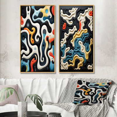 Multicolore labyrinthe fusion - ensemble de 2 formes murales abstraites