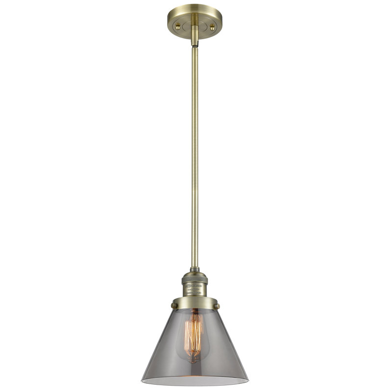 Luminaire suspendu conique à 1 lumière Mosley, Laiton antique, Ampoule DEL 6 watts Vinage, Plaqué couleur fumée