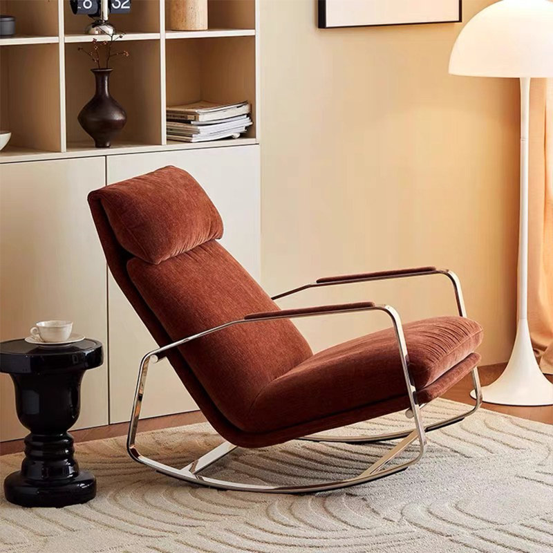 Chaise berçante en chenille en acier inoxydable, Brun-roux