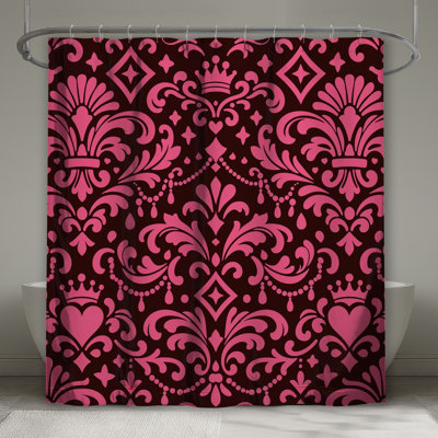 Rideaux de douche roses à motif damassé très longs