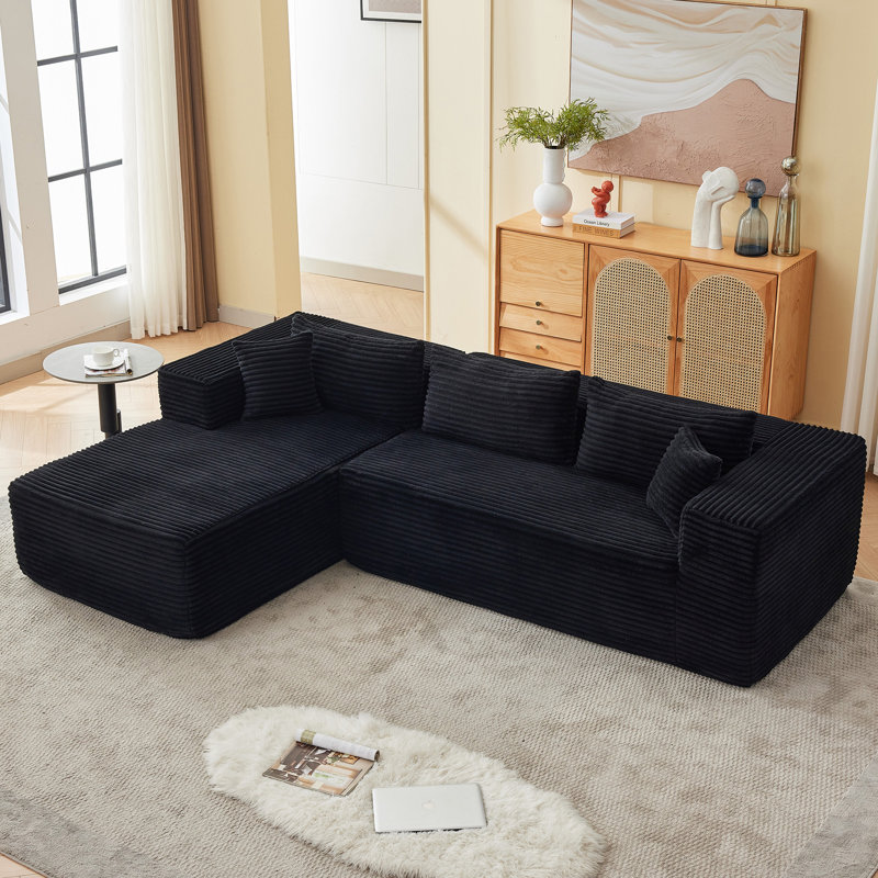 Modular Sectional Sofa With Chaise, Black