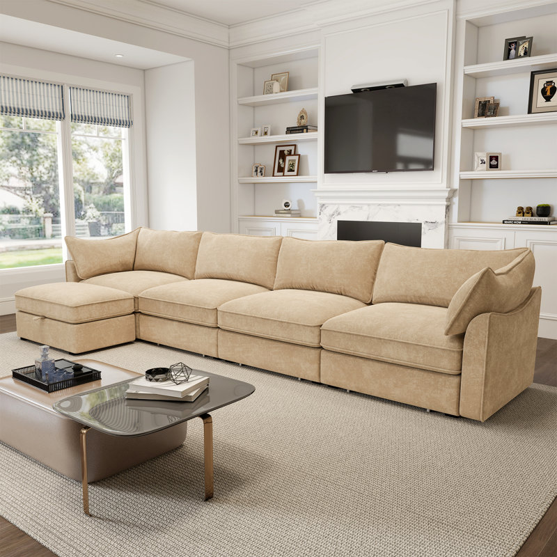 Canapé modulaire en forme de L, canapé avec 1 repose-pieds mobile, chenille, H 31,4 po x l 146,4 po x P 56,6 po, 4, Gris