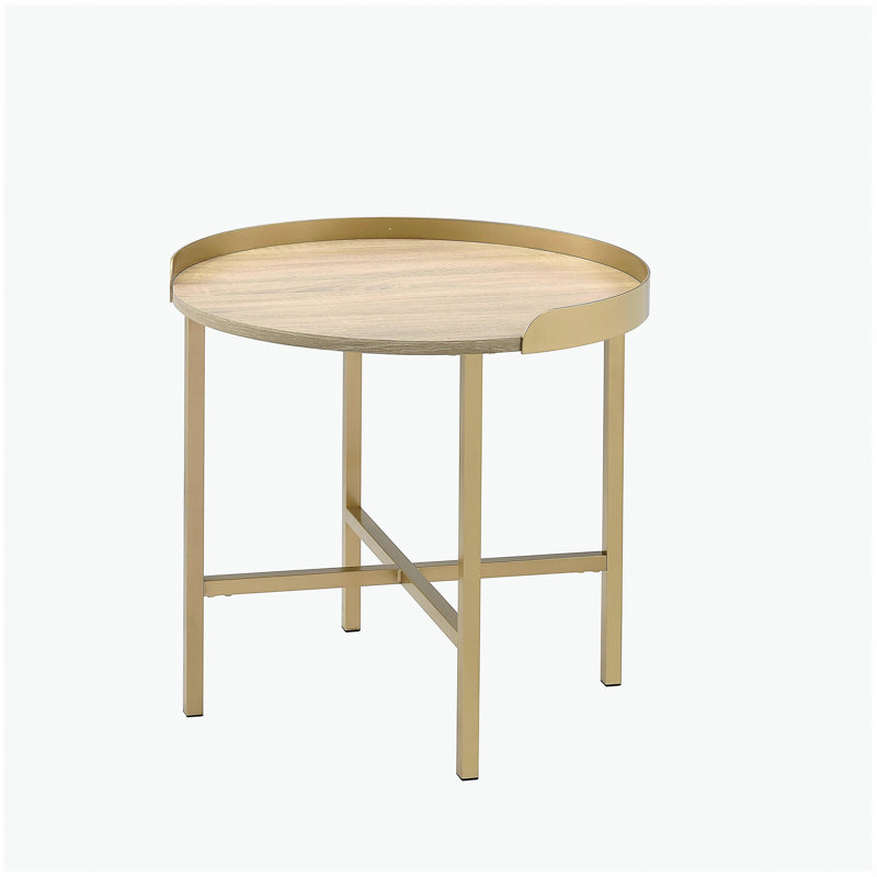 Oak and gold tray top end table