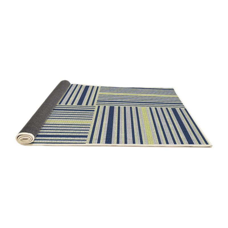 Tapis vert/gris/jaune à motifs, Rond 4 pi