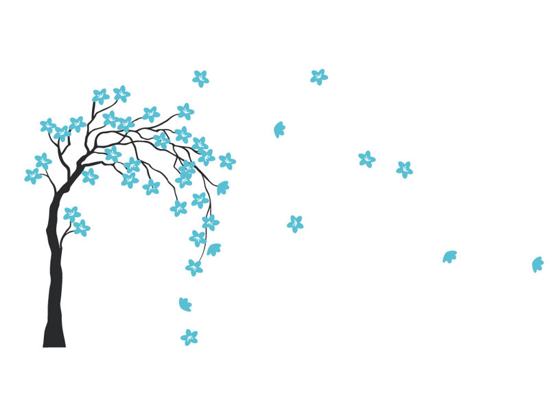 Plants & Flowers Non-Wall Damaging Wall Decal, 19" H x 35" W x 0.01" D, Black/Light Blue
