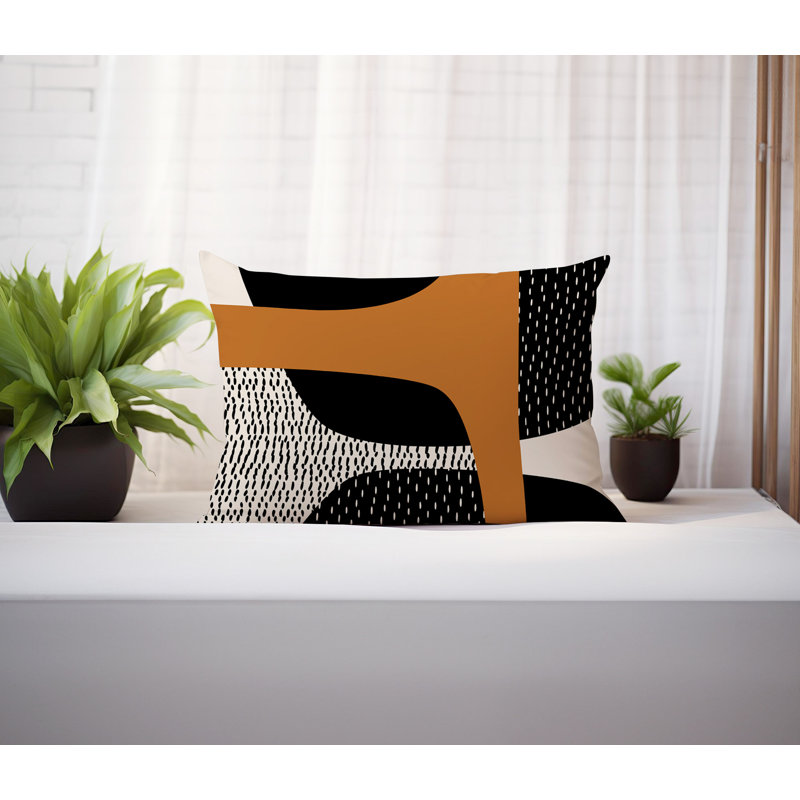 Coussin lombaire réversible intérieur / extérieur Vikka, H 14 po x l 20 po, Orange brûlé / noir / blanc cassé, Tribo