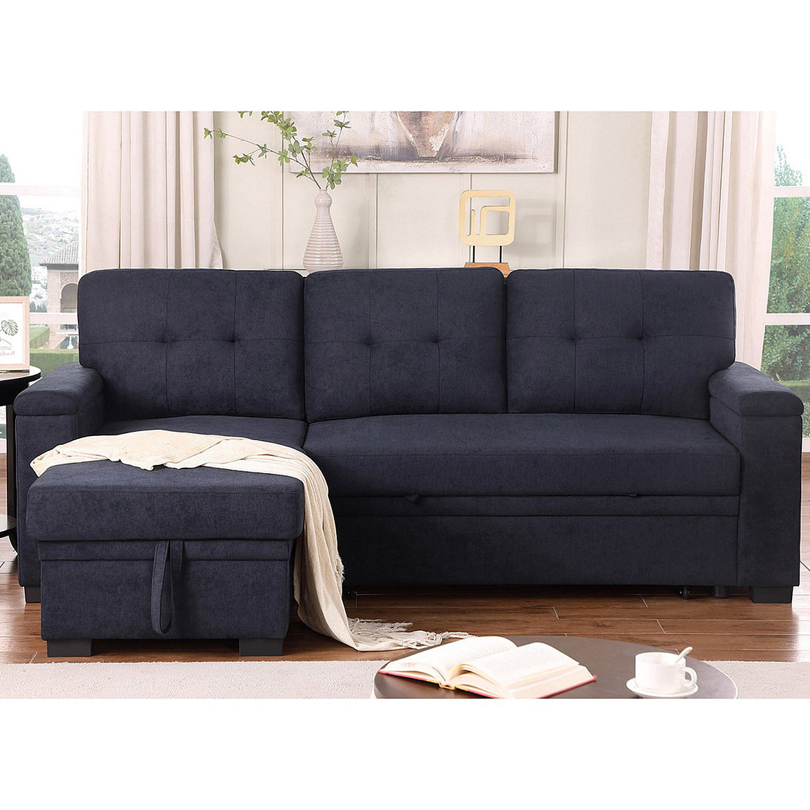 Latitude Run® Woven Fabric Reversible Sleeper Sectional Sofa With ...