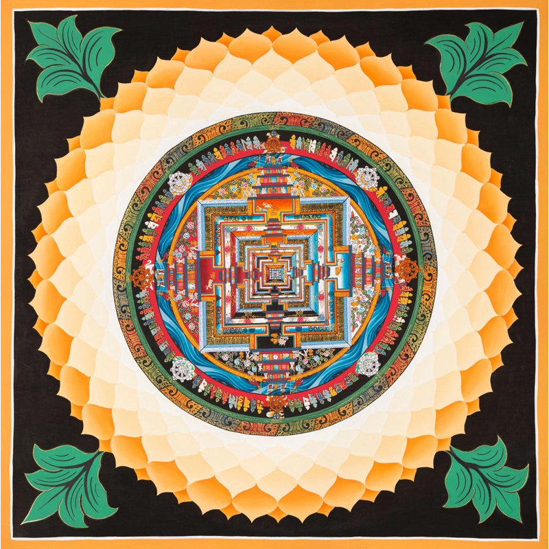 Lotus Kalachakra Mandala au centre (Thangka Brocadeless)