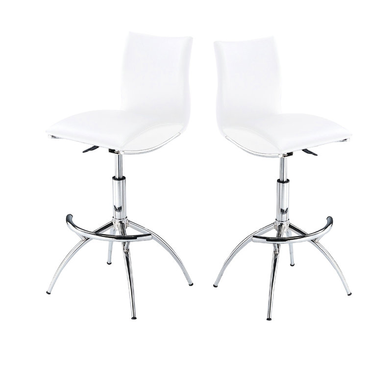 Tabourets de bar réglables à hauteur blanche avec base et tabourets contemporains à dossier réglable