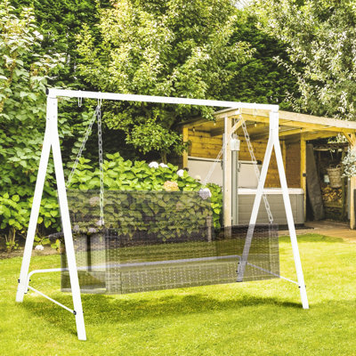 Robuste structure de balançoire en métal, capacité de 528 lb, blanc, pour un support de terrain de jeu pour pelouse de cour arrière, convenant élégamment aux espaces extérieurs
