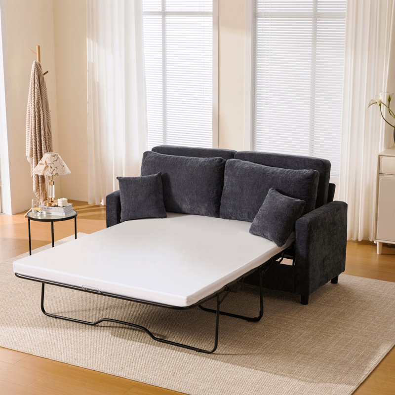 Canapé-lit en lin 81,5 po: canapé modulaire 2 places, matelas escamotable, canapé-lit convertible, Noir