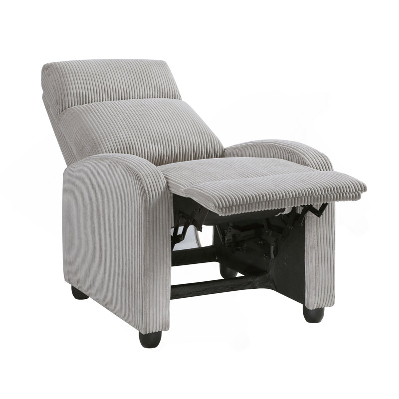 Fauteuil inclinable moderne à dossier poussoir gris clair en velours côtelé moelleux et confortable pour salon en bois massif 1pc