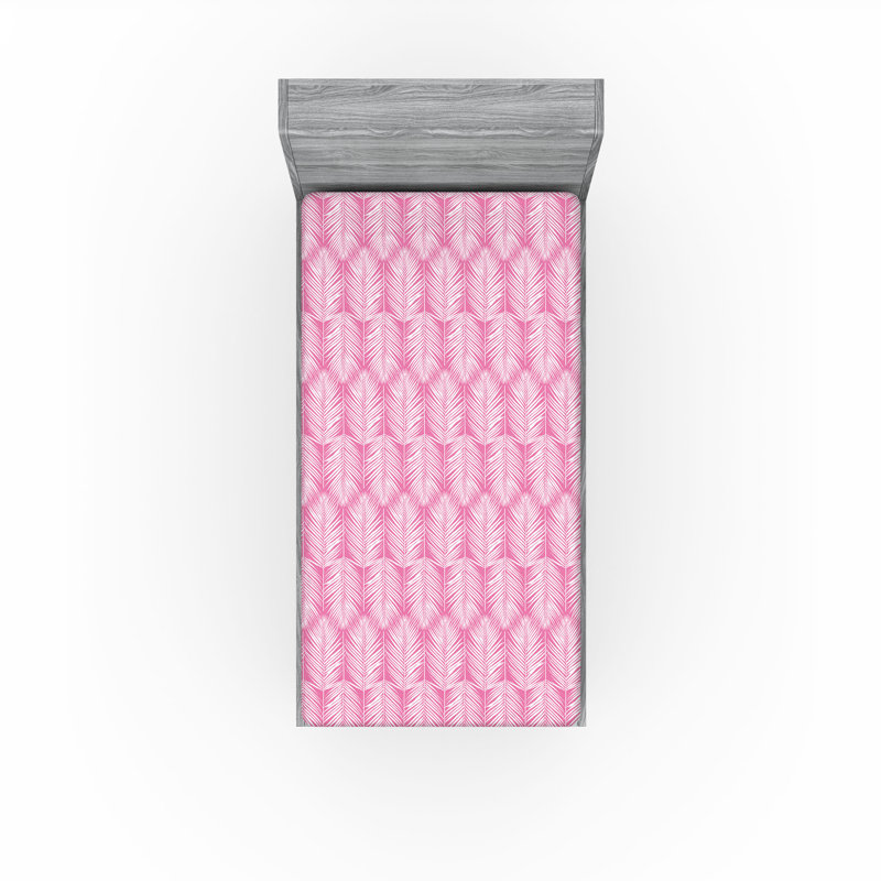 Palm Leaf Fitted Sheet, Pink/White, Twin XL Fitted Sheet
