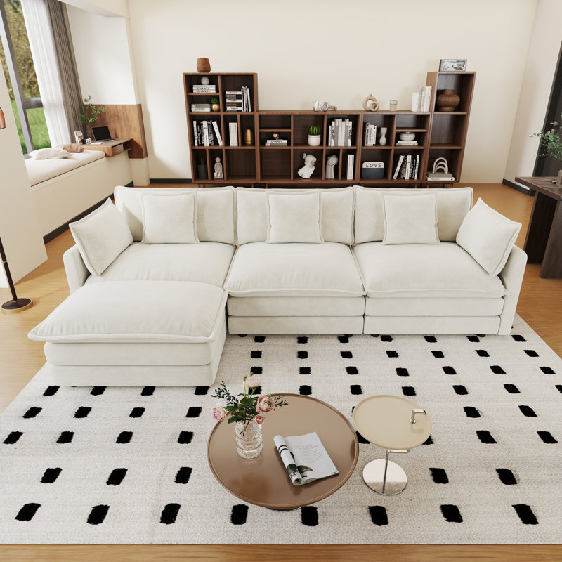 Living Room Set, L Shape Sofa, Chenille Sofa, 3 Seater, For Living Room, Beige Chenille