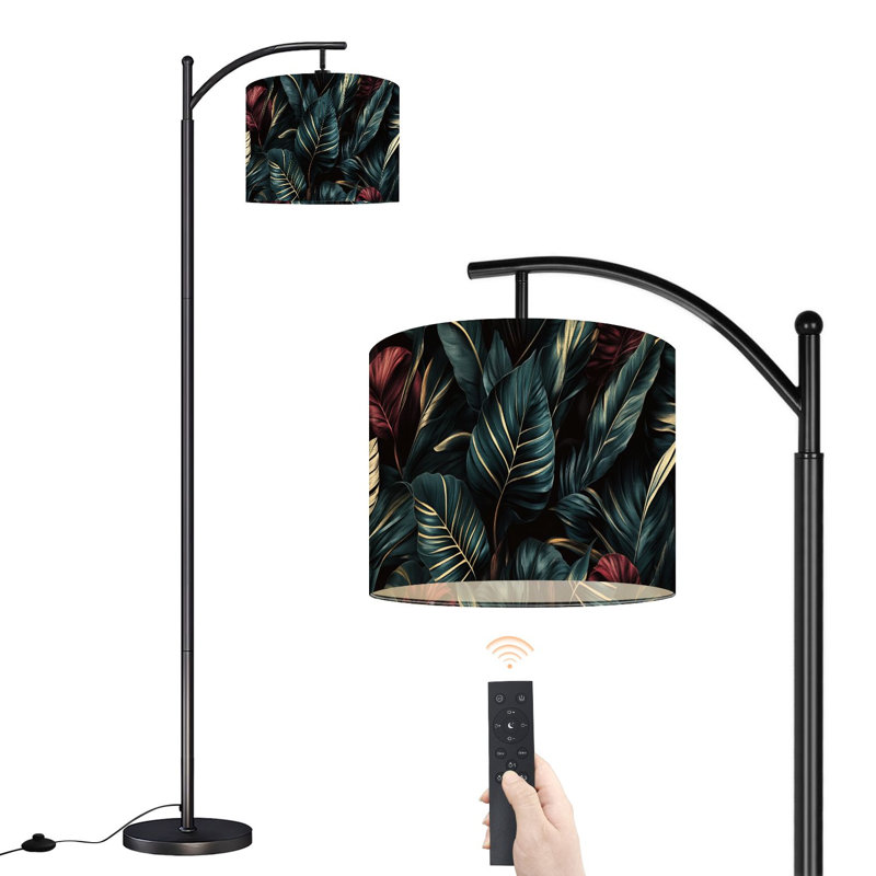 Lampe sur pied à arc avec abat-jour réglable Botanical Summer Decor Tropical Botanical Leaves