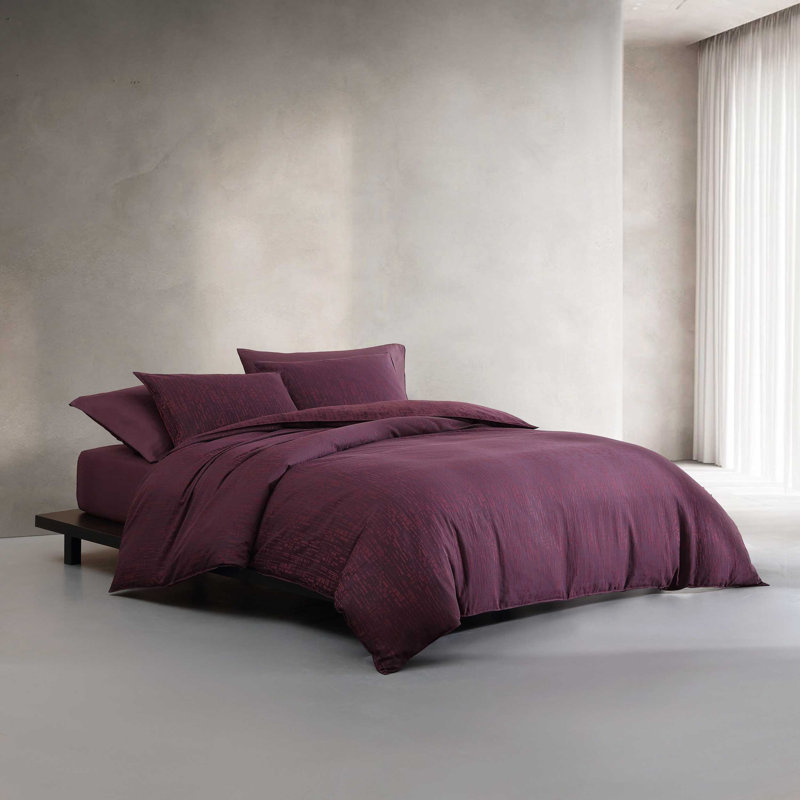 Calvin Klein Linear Circuit Cotton Red Duvet Cover Set, King Duvet Cover + 2 King Shams