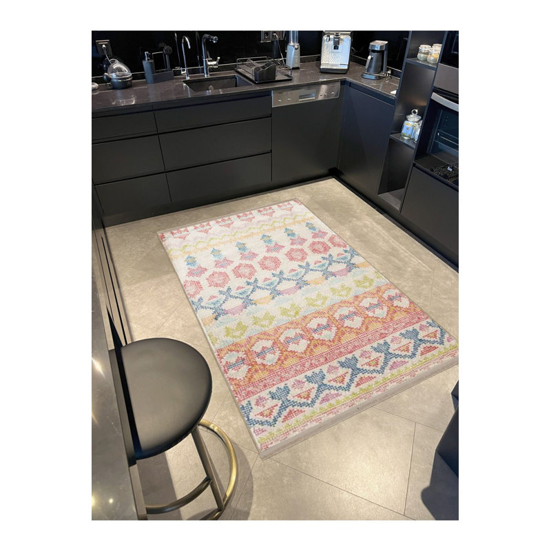 Multi Color Motif Ethnic Pattern Fringed Vintage Decorative Machine Washable Area Rug, Runner 3'3" x 9'10"