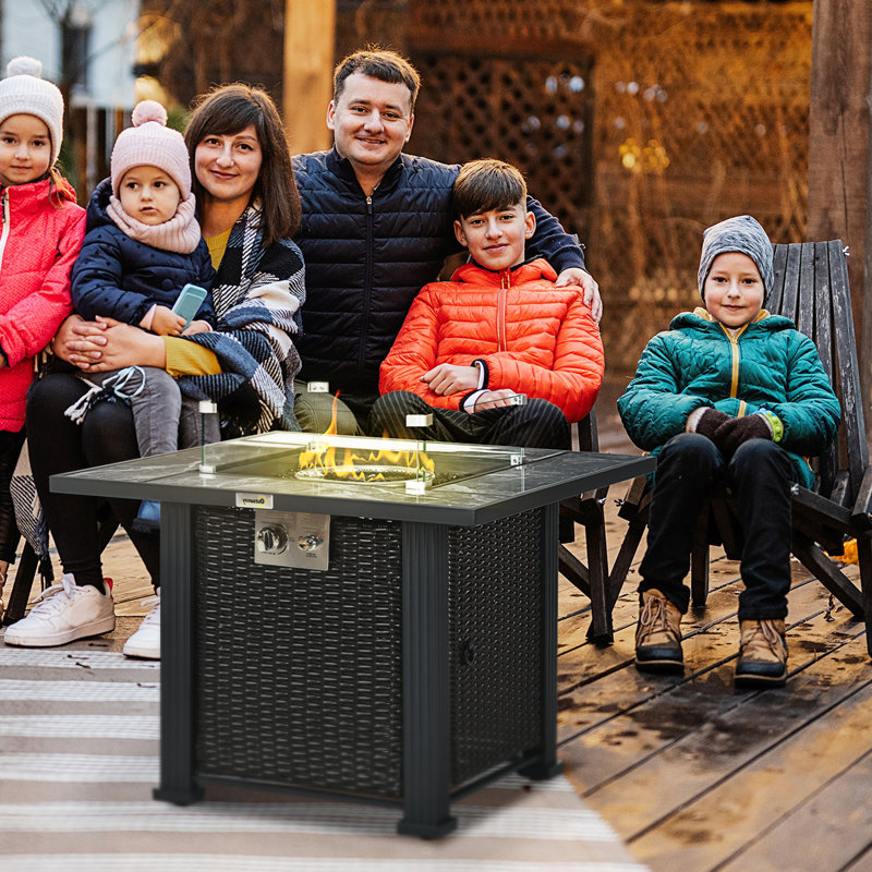 Outsunny Outdoor PE Rattan Gas Fire Pit Table 50,000 BTU Black