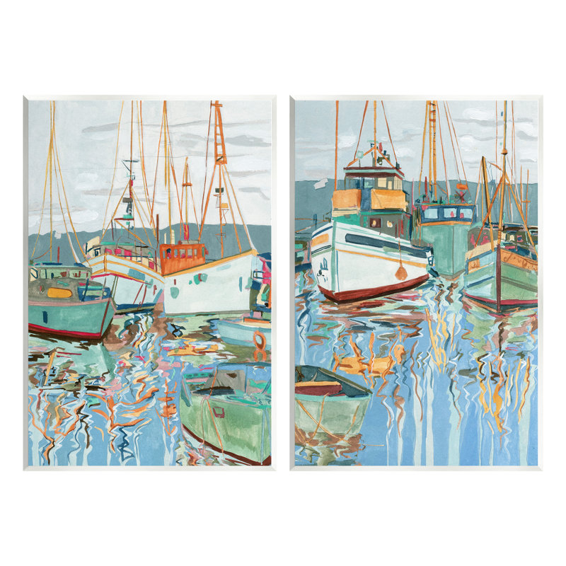 Ensemble de 2 plaques murales Marina Ships Reflection par Melissa Wang, H 15 po x l 20 po