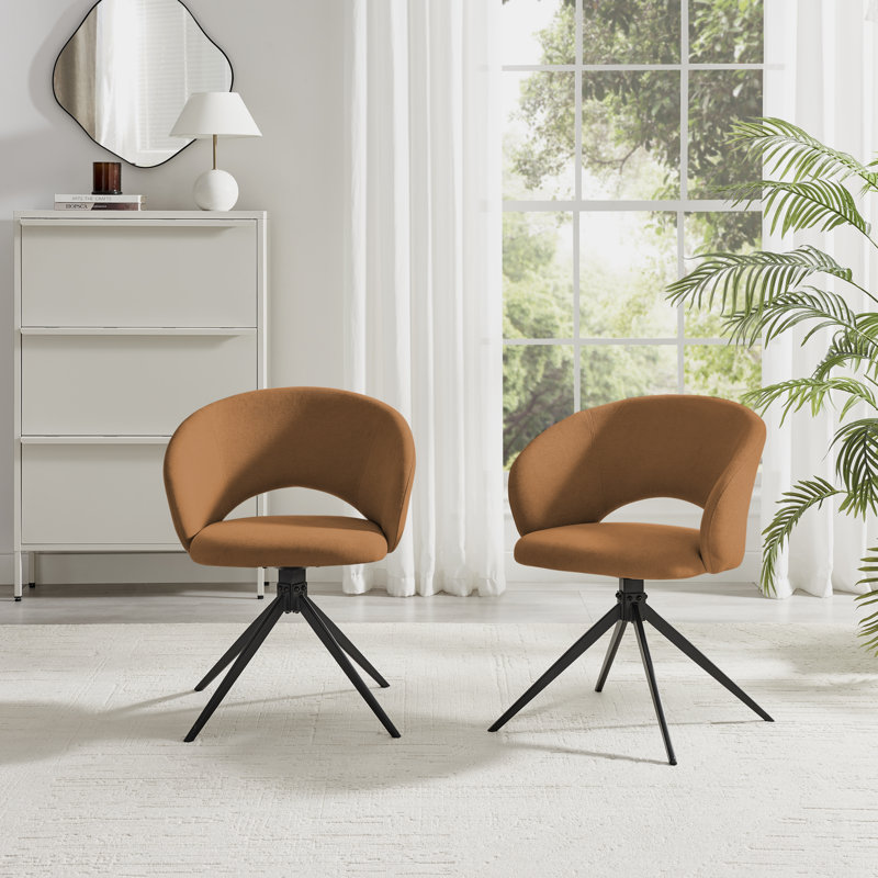 Biljana Luxury Fabric Upholstered Swivel Dining And Office Chairs With Metal Legs, Orange