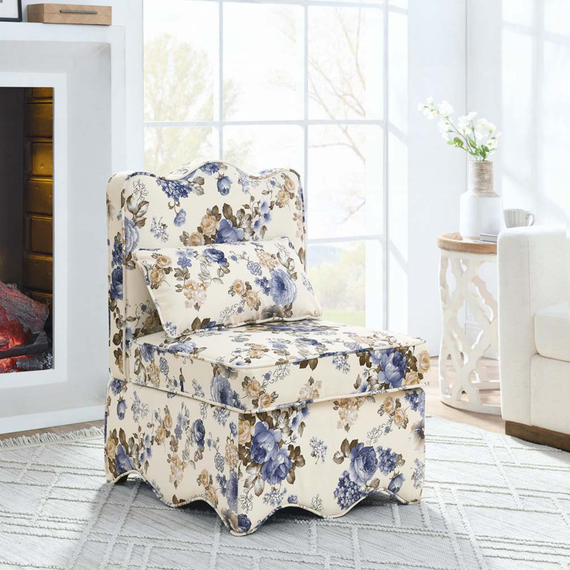 Flannel Single Side Chair,Armless Dining Chair,Accent Chair, Blue