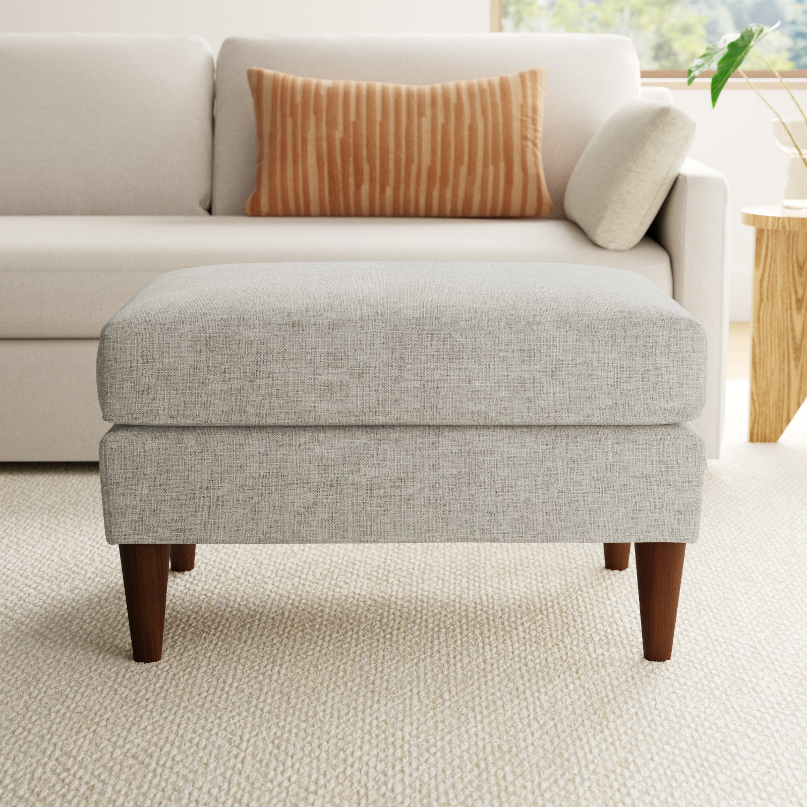 Clifford 32" Linen Upholstered Ottoman, Turbo Ash Basketweave