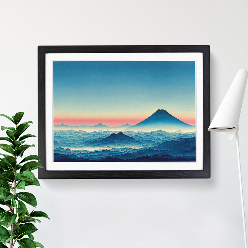 Masterful Japanese Mountains - Single Picture Frame Print, 46cm H x 64cm W x 2cm D, Black