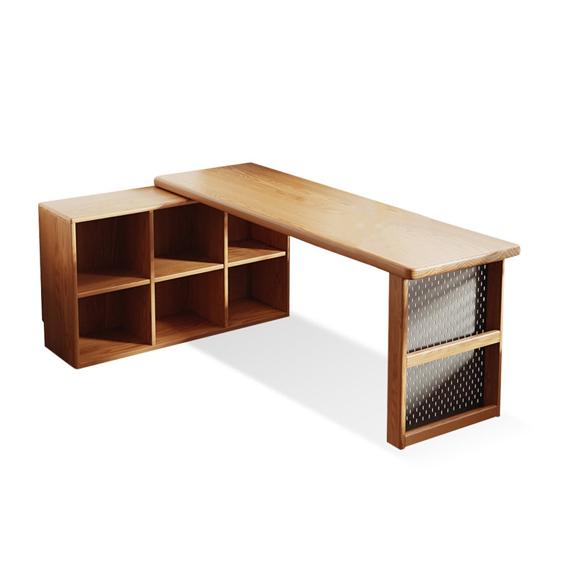 Burlywood + bureau en bois massif en forme de L noir + bureau en fer, H 29,53 po x l 78,74 po x P 21,65 po