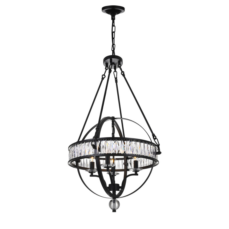 20" Black Chandelier for Dining Room, Bedroom – 4-Light Orbital Ring Design with E12 Bulb Base – LED Compatible, Minimalist Drama – BACL Certified