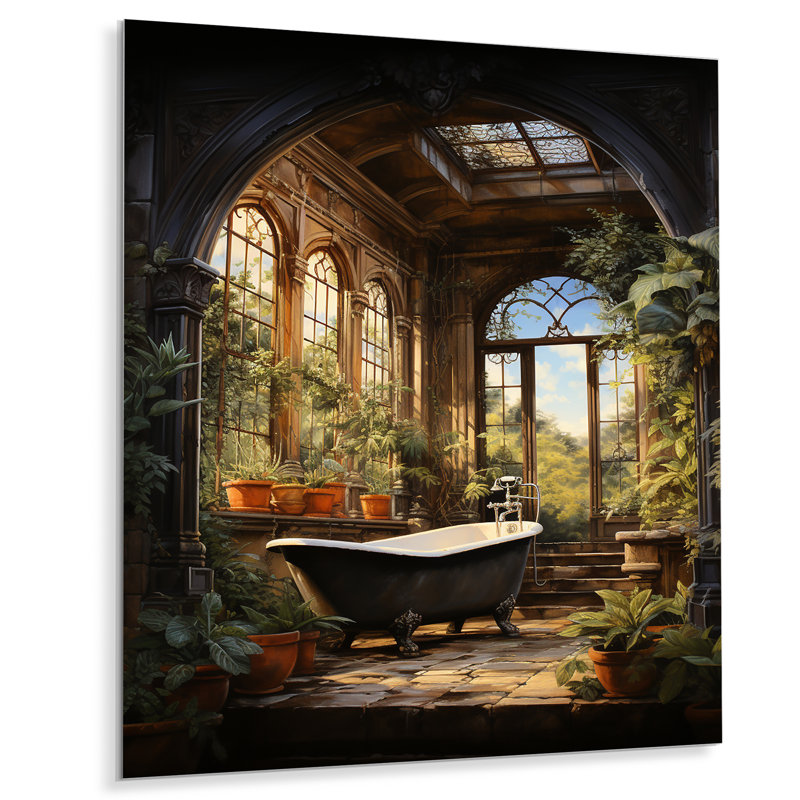«Bathroom Bathroom Vintage Tiles II», art mural floral en métal, H 32 po x l 16 po x P 1 po